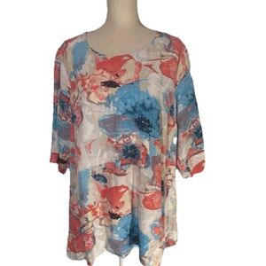 Floral linen Grace Elements women’s plus size 1x classic summer spring top shirt